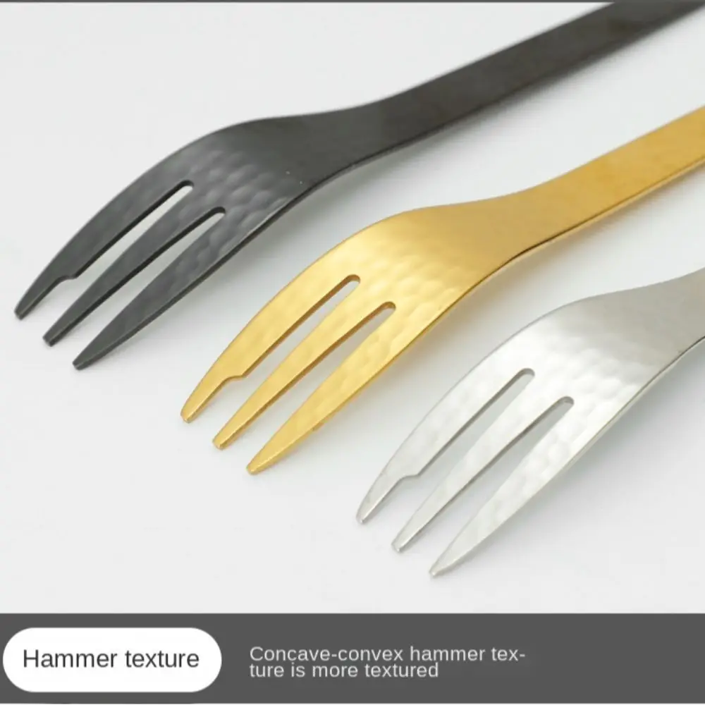 جديد 304 الفولاذ المقاوم للصدأ ملعقة صغيرة النمط الياباني المطرقة نمط تصميم شوكة الفاكهة أدوات المائدة اثارة ملعقة #2