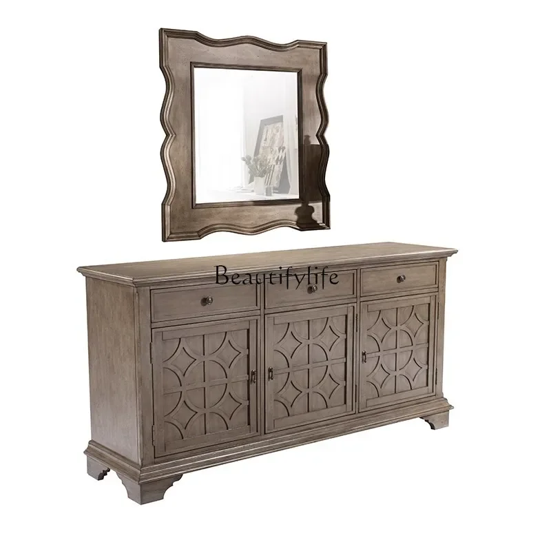 

pg46American rural retro solid wood dining side cabinet French high-end wine cabinet can be customized