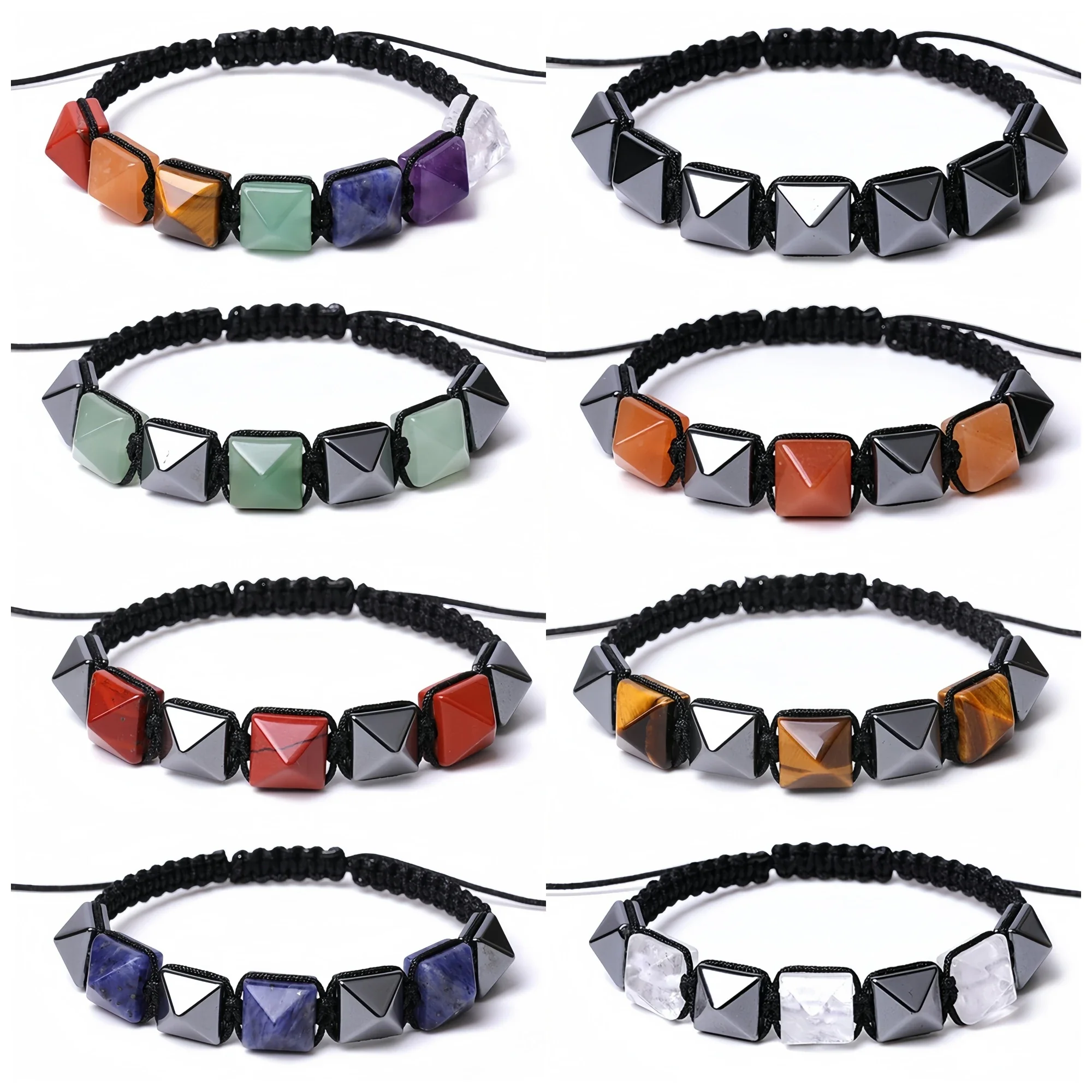 Qimoshi Adjustable Hematite Stone Beads Bracelets for women men Healing Chakra Reiki Energy Gem Protection Drawstring Anxiety