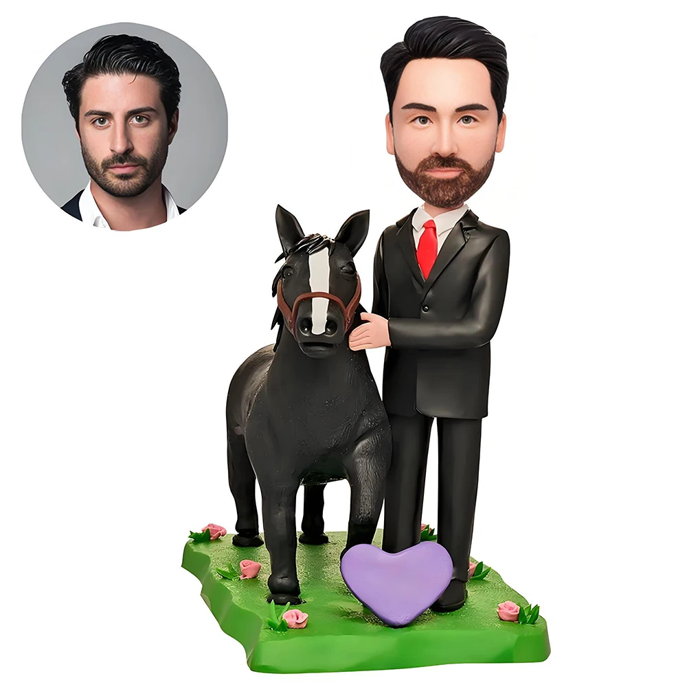 Custom Bobblehead Man Riding Horse, Personalized Custom Full,Based on Your Photo,Unique Handmade Bobble Heads Figurine