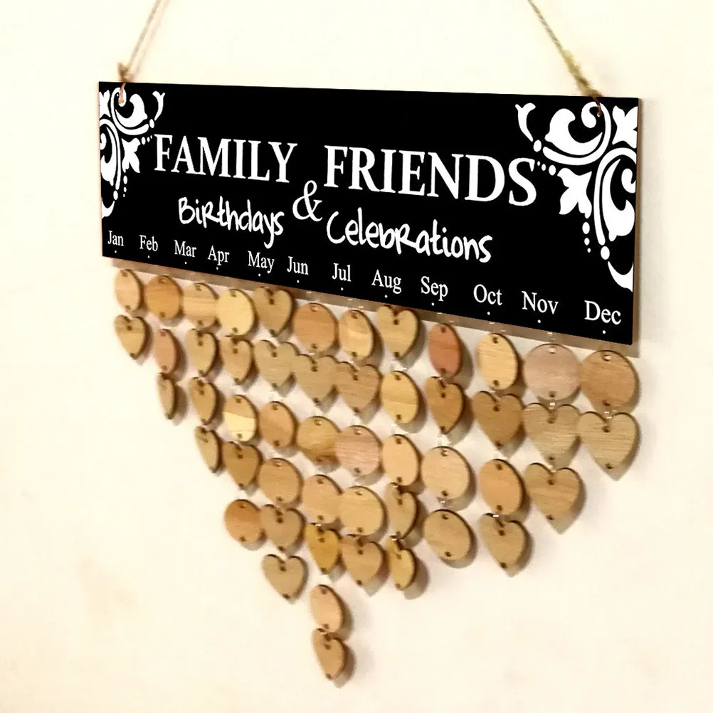 

102Pcs Family Birthday Calendar Board Wooden DIY Anniversary Reminder Wall Hanging Home Party Decoration Hearts Tags Discs Rope