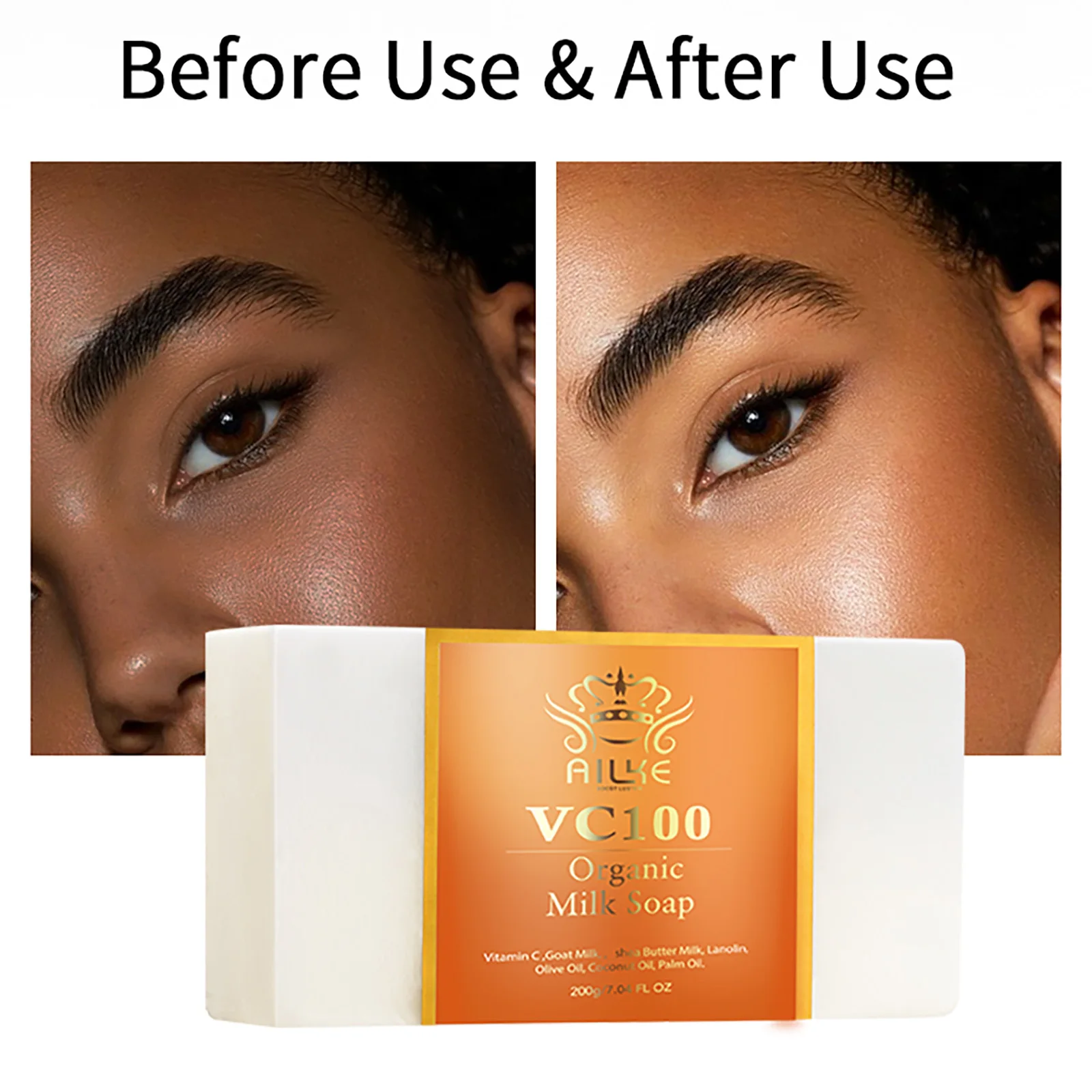 

AILKE Organic Vitamin C Brightening Soap, With Shea Butter, Coconut Oil, Goat Milk, Reduce Wrinkles, Dark Spots, 200g/7 oz