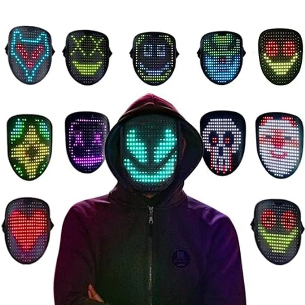 Gesture Induction Halloween LED Mask LED Lighted Change Face Light Up Mask 50 Display Modes Atmosphere Props Sensing Face Masks