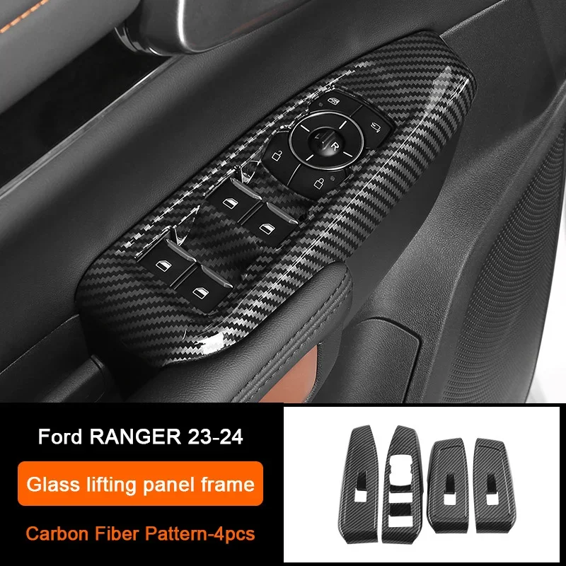 

Carbon Fiber Interior Upgrade Overlay Covers,For Ford Ranger Wildtrak T9 2023 2024,Windows control panel, door handle frame