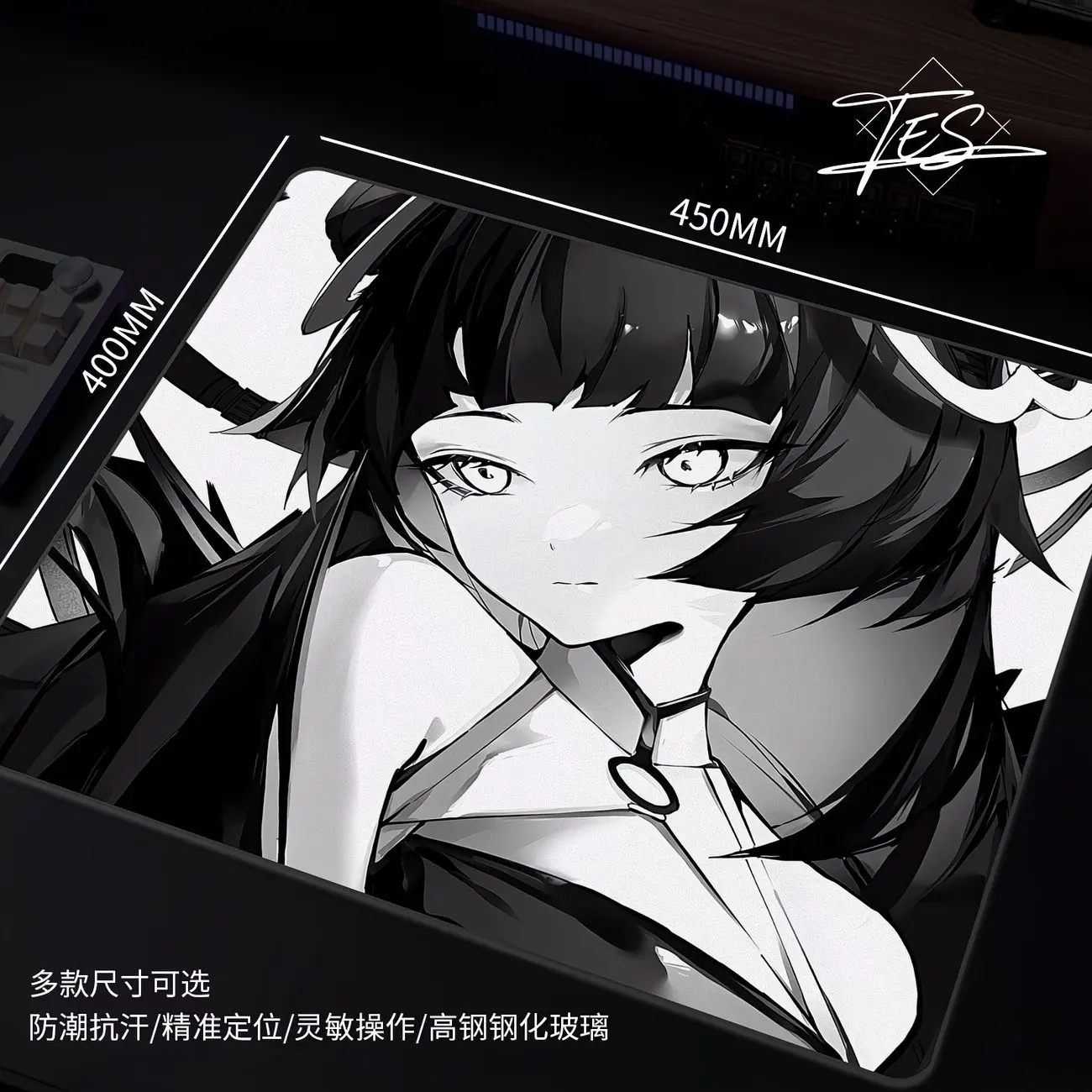 Gothic Darkness Girl Photovoltaic Tempered Glass Mouse Pad Gaming Frosted Surface Desk Mat E-Sports PC Laptop Office Desktop