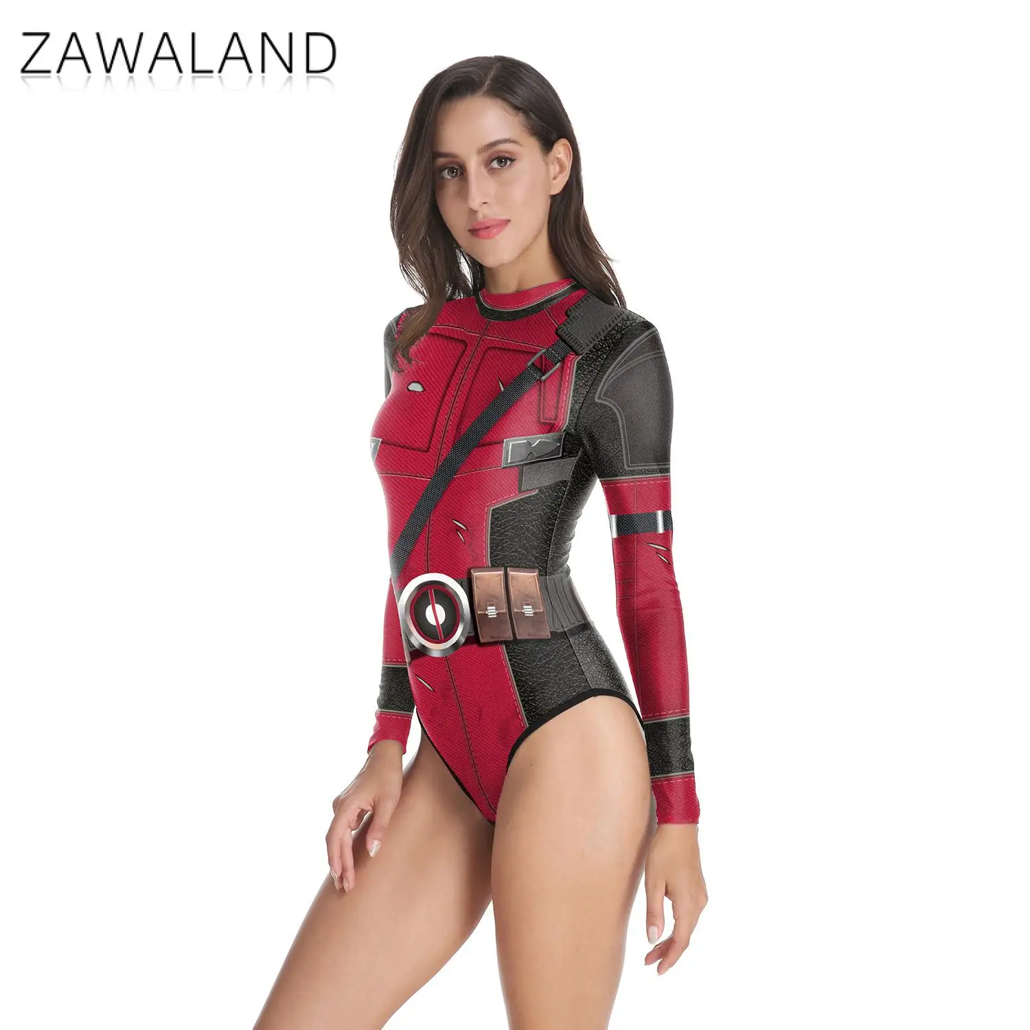 Zawaland-Deadpool Wolverine Impressão Cosplay Traje, Macacão Adulto Super-herói, Manga Comprida, Festa de Halloween, Bodysuit Zentai