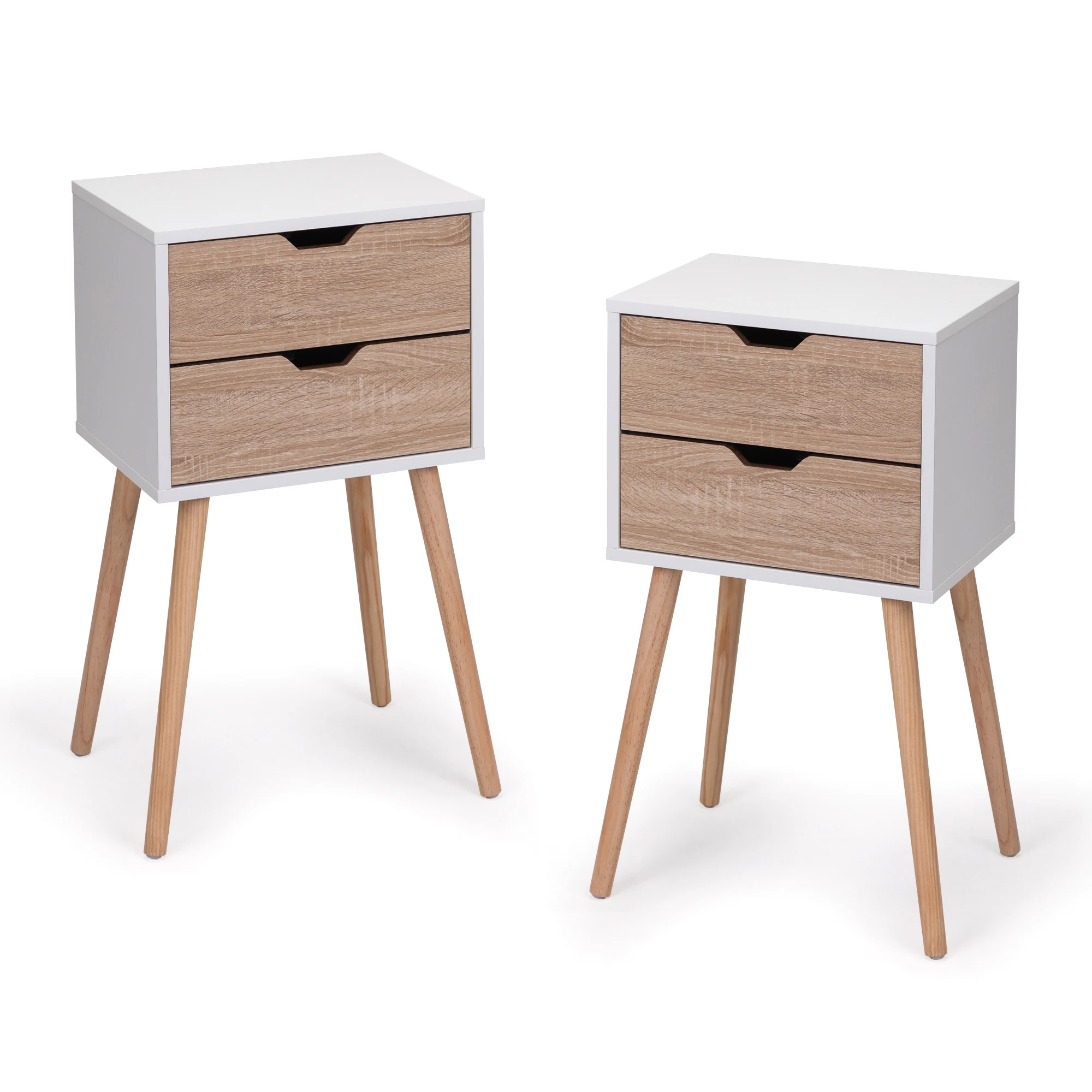 

Two bedside tables with two drawers and solid wood legs, side table, bedroom, living room bedside furniture and white walnut.