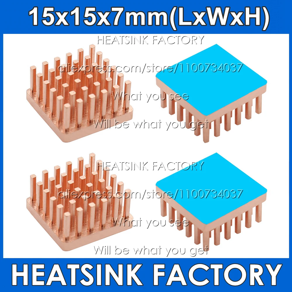 Pure Copper Heat Sinks 15x15x7mm Heatsink Radiator Cooling for Raspberry Pi Banana Pi Electronic 3D printer CHIP IC MOS