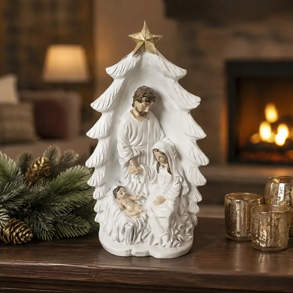 Nativity Statue for Christmas Holy Family Figurine for Home Decor Holy Family Nativity Statue Resin Ornament for Home