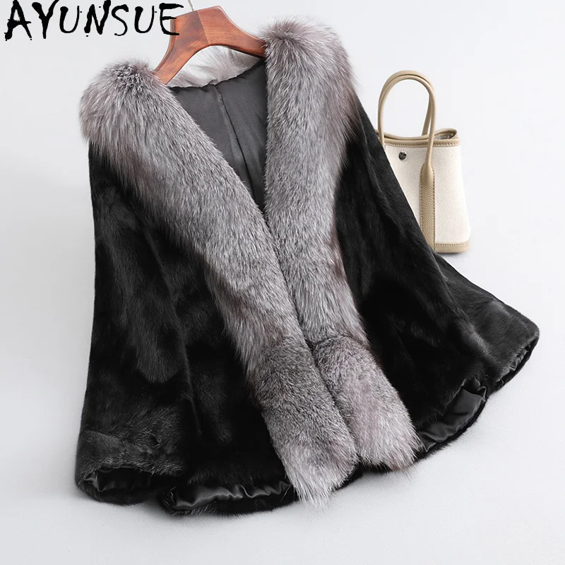 

AYUNSUE Куртка из натурального норкового меха, женская куртка из лисьего меха с воротником «летучая мышь», куртки из натурального меха для женской одежды, цельная норка Abrigo Mujer