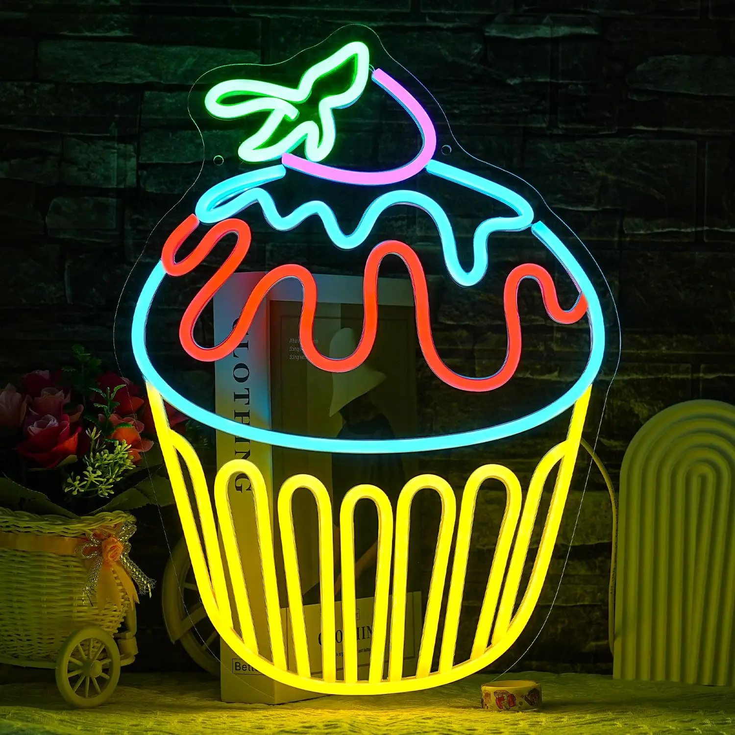 

Ice Cream Cup Cake LED Wall Neon Sign For Cake Store Wall Decor Ice Cream LED Neon Light For Home Bedroom Wall Windows Deco Gift