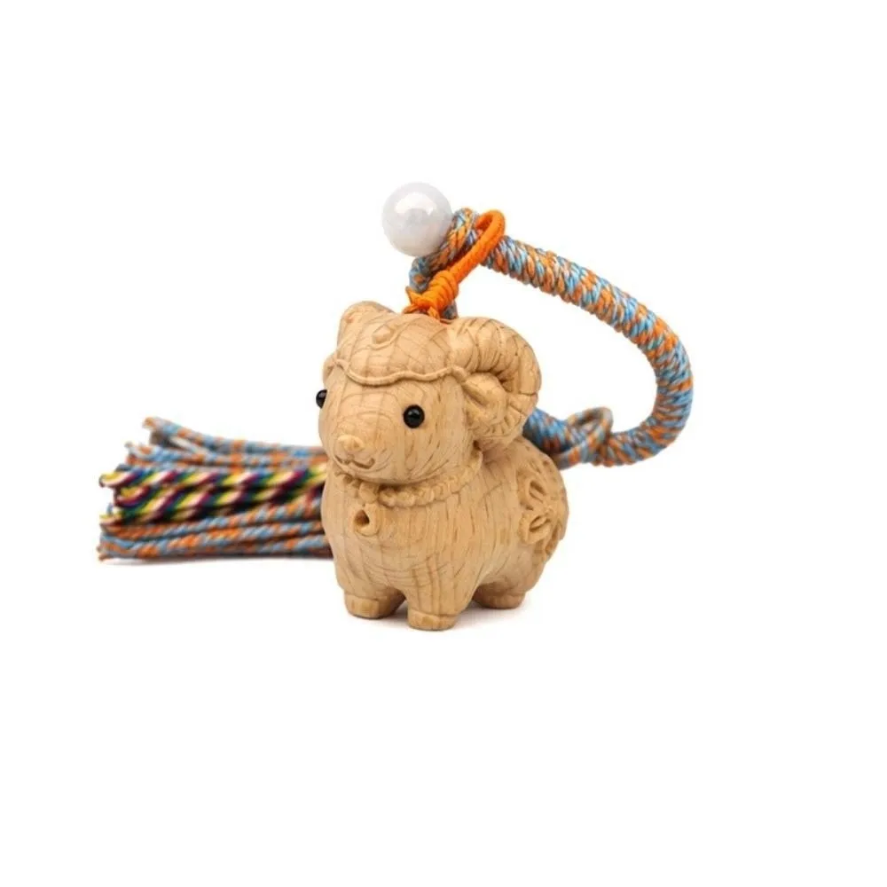 Wooden Pendant Wooden Sheep Keychain Multi-Color Tassel Cartoon Animal Wooden Lamb Keyring Decoration Alpaca Sheep Lamb