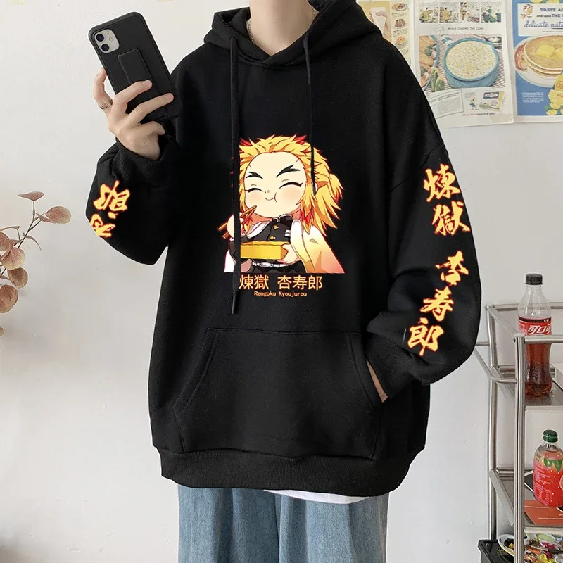 

Hot Demon Slayer Anime Harajuku Hoodies Men Women Rengoku Kyoujurou Graphic Hoodie Pullover Kimetsu No Yaiba Sudaderas Hombre