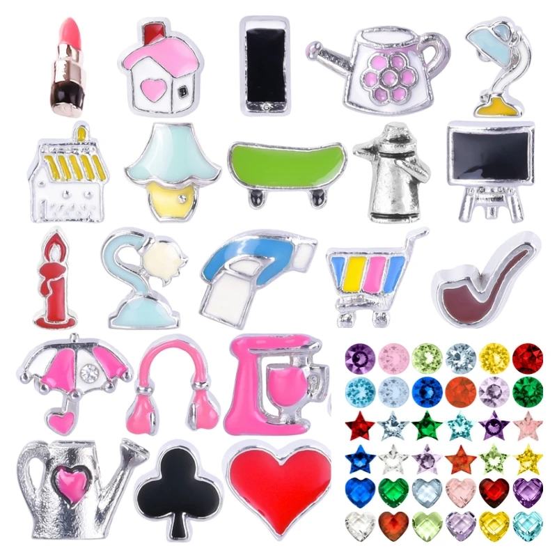 20Pcs/Lot Mini Tool Desk Lamp Earphone TV Skateboard Shopping Cart Playing Cards Floating Charms Handmade Jewelry Accessories