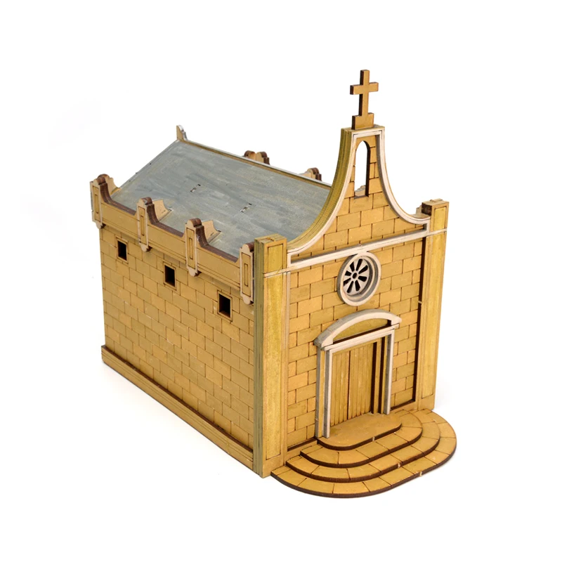 1/72 مشهد بناء منزل الكنيسة الأوروبية والأمريكية نموذج تجميع خشبي هدية مصنوعة يدويًا #5