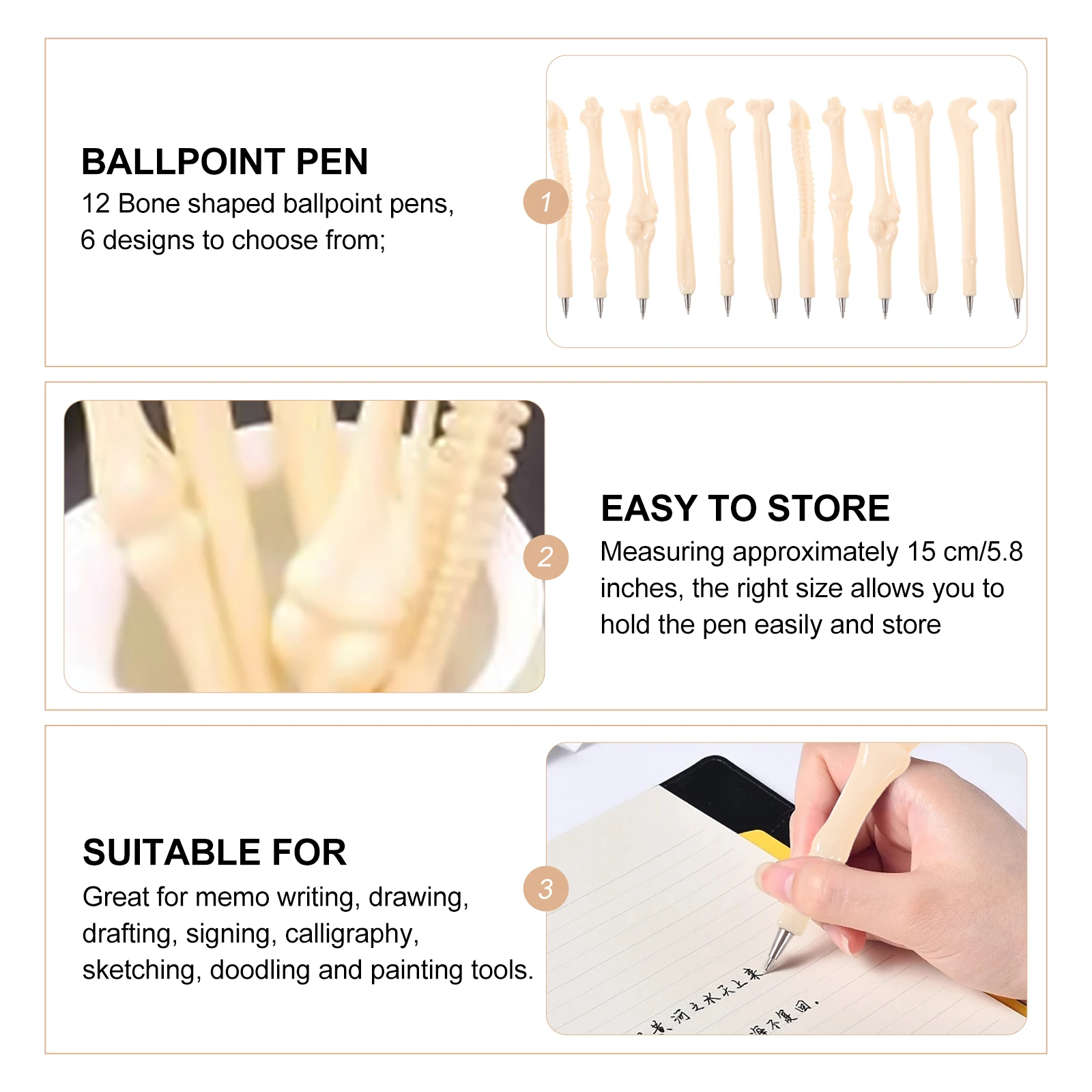 

12 Pcs Bone Pen Pens Bulk Halloween Stationery Christmas Ballpoint Abs Party Shaped Dad