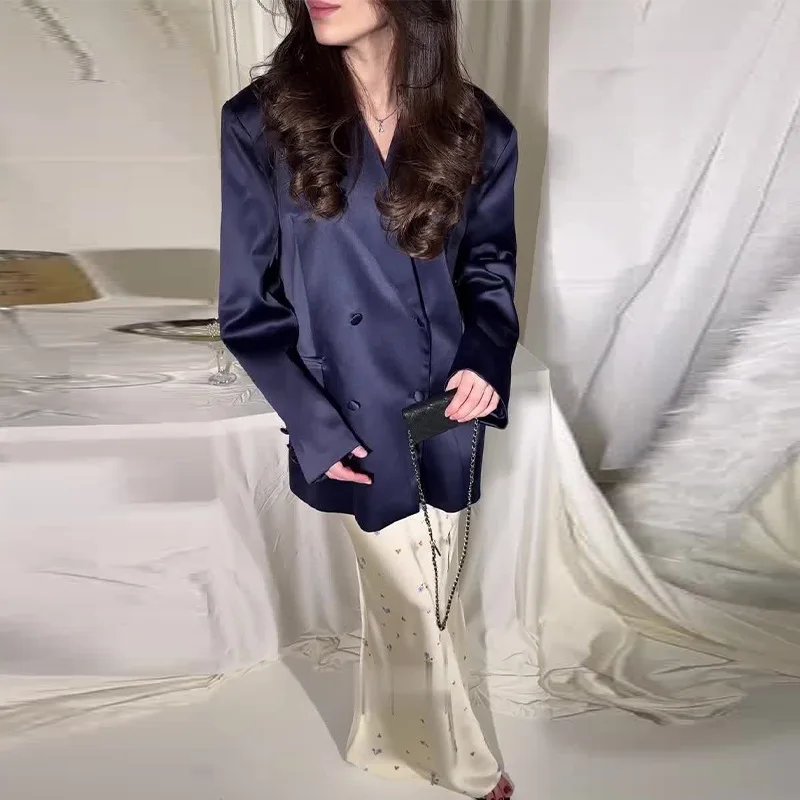 Herfst Pure Kleur Veelzijdig Damespak En Rok Set Lange Sve V-Ne Europese Sle Faionable Tweedelig Ensemble