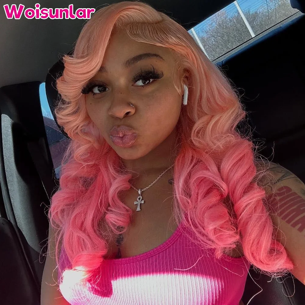 

34 36 inches Ombre Pink Front Lace wigs human hair 13x6 13x4 Transparent Lace body wave 180% 200% For Women Human Hair Wig 100%