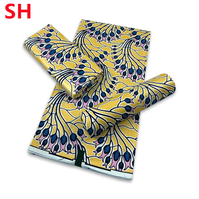 2024 Newest African Grand Glam Glitter Golden Wax Fabrics Soft 100% Cotton Ankara Tissu Wax Sewing for Party Dress Y426-1