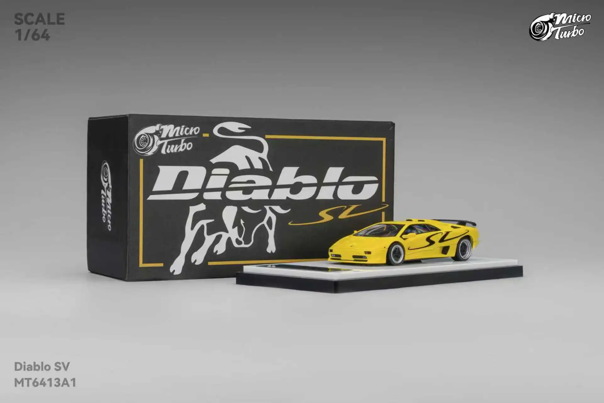 **الطلب المسبق**سيارة موديل Diecast باللون الأصفر المعدني Microturbo MT 1:64 Diablo SV