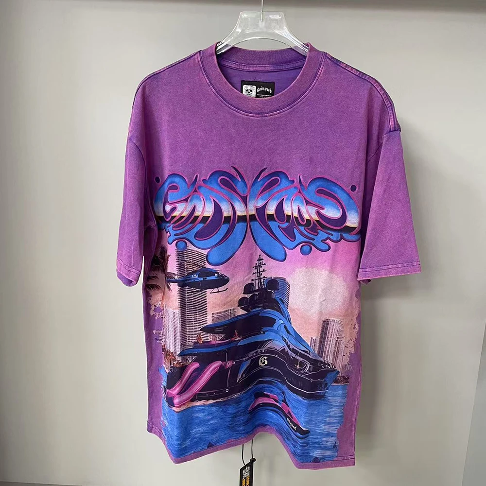 

New Vintage Patchwork Letter Print Cotton Mens Summer Tees Harajuku Round Neck Loose Casual Tshirts Oversized Short Sleeve Tops