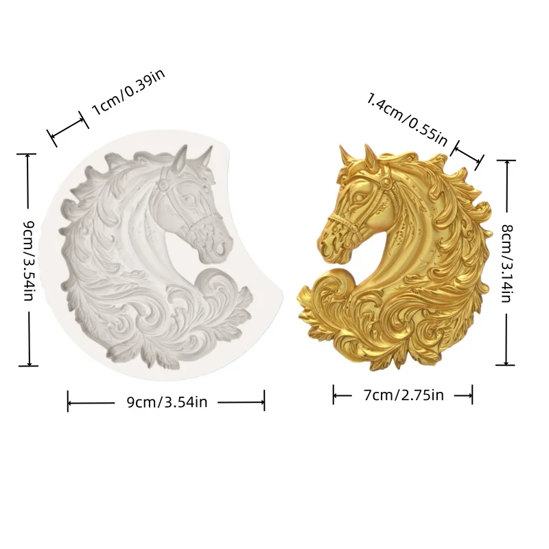 Classical Knight Horse Head Relief Silicone Mold, Curly Mane and Vine Pattern Mold, Silicone Chocolate Fondant Mold