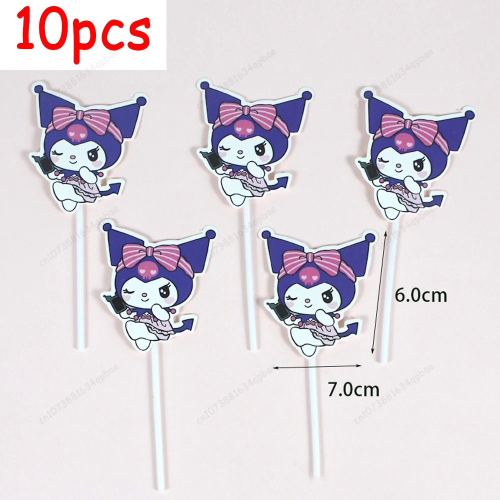 MINISO 10pcs Kuromi Cake Decoration Anime Party Cake Flags Decoration Cartoon Baby Shower Kids Birthday Party Sanrio Cake Topper