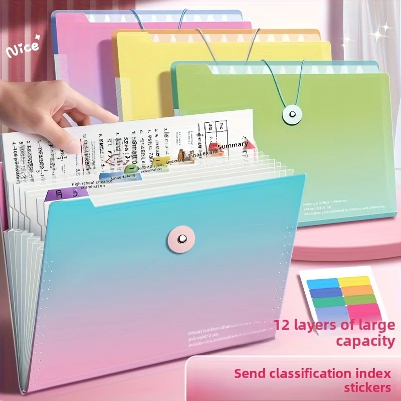 

12 Port A4 Expanding Folding File Folder - Durable PP Material, Multi-Layer File Organizer with Colored Index Dividers folder