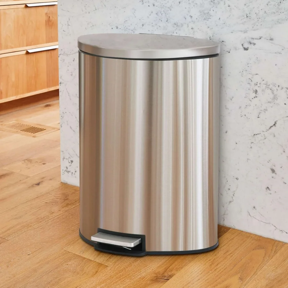 14.5 Gallon Stainless Steel Step on Kitchen Trash Can Silver Soft-close lid