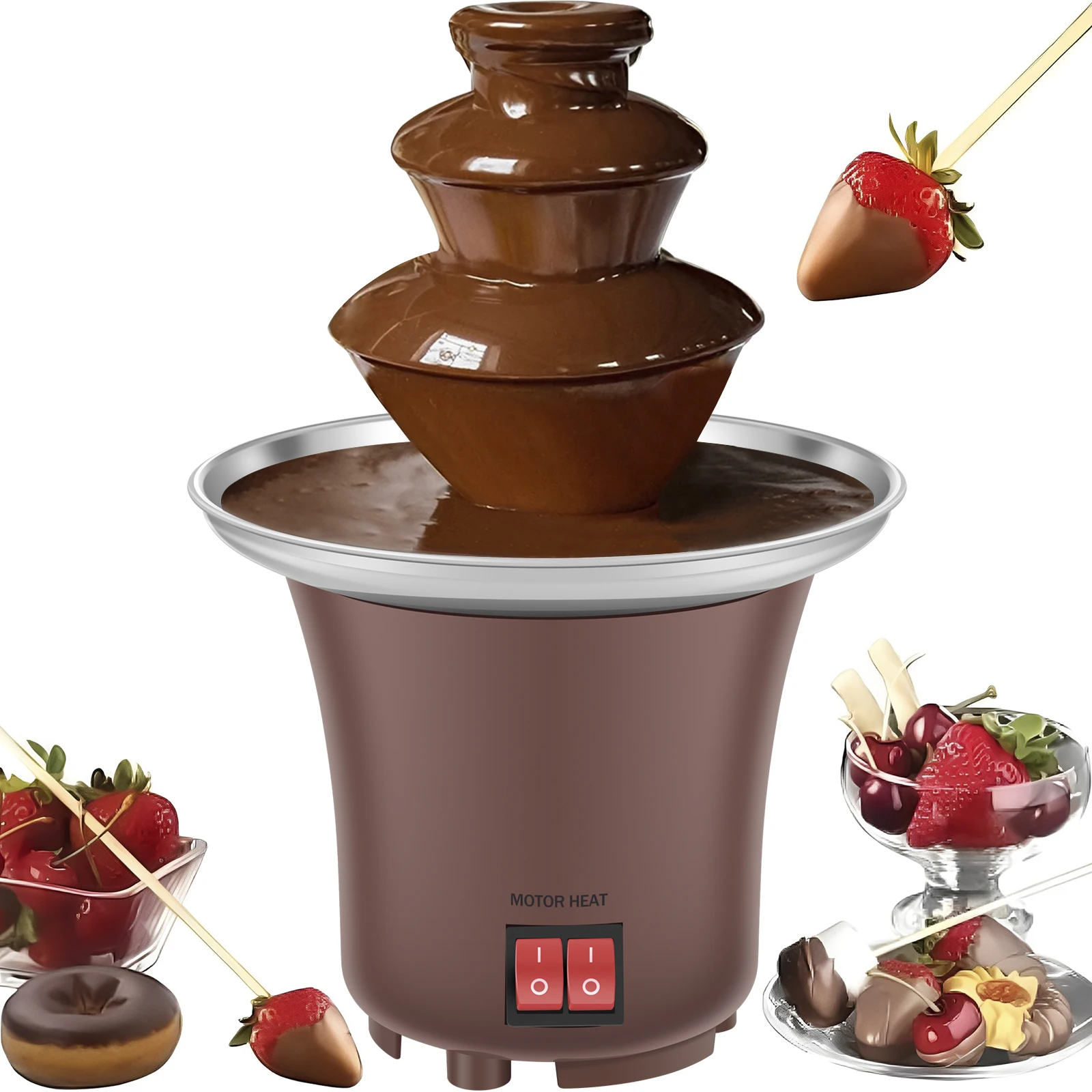 Chocolate Fondue Fountain Machine Three Layers Chocolate Melt with Heating Fondue Machine Auto Off Electric Melting Machine