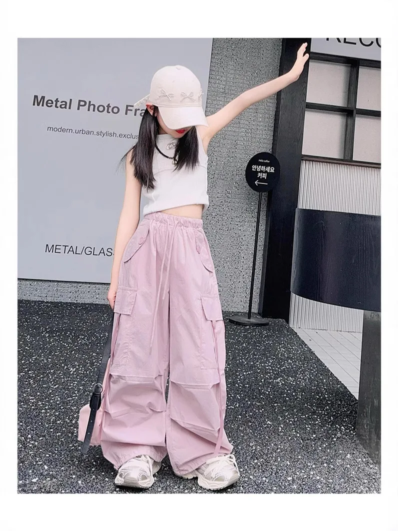 2026 1pc pant spring autumn new teens tracksuit dance Girls cloth casual loose wide leg Cargo Kid hip hop 4 5 8 10 12 14 year