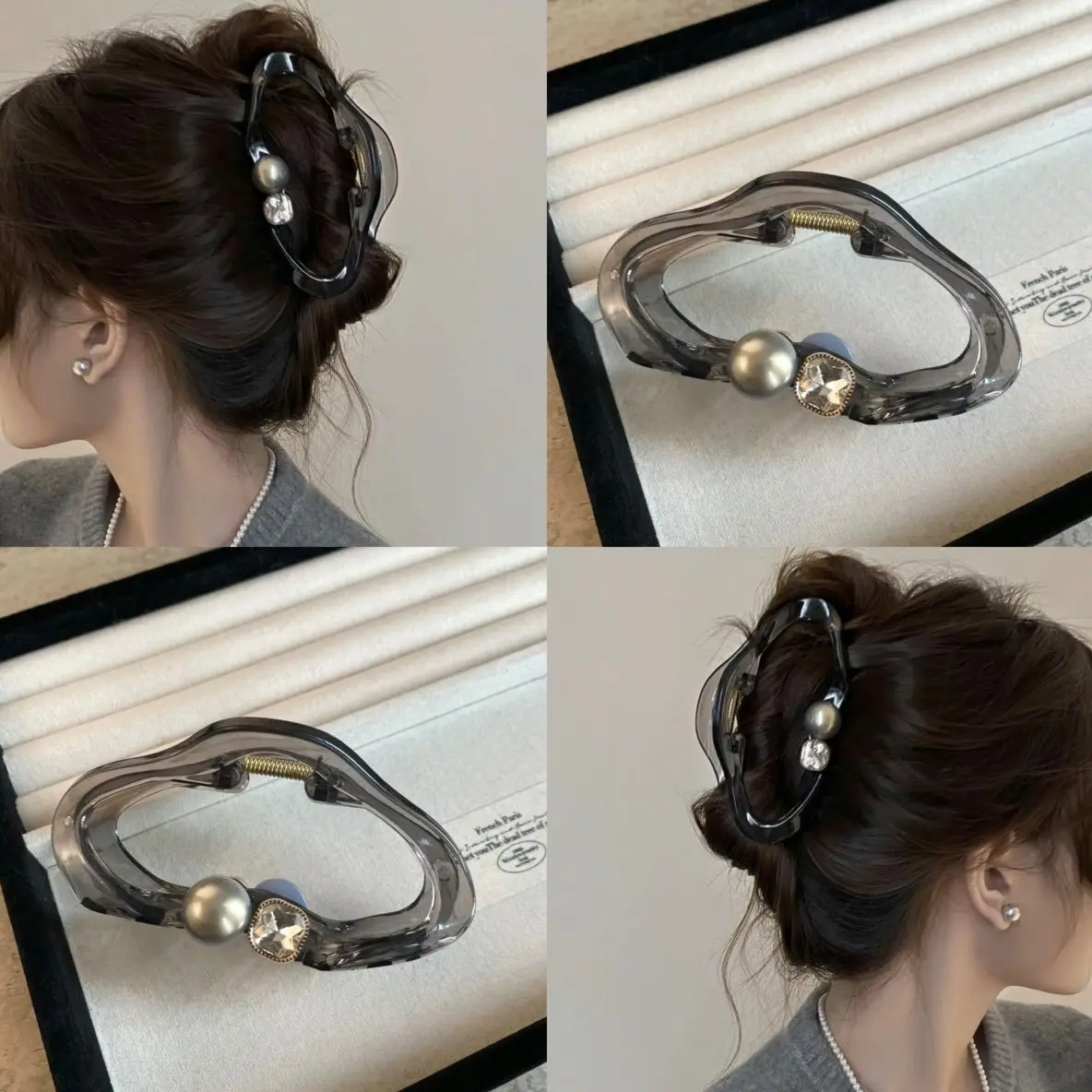 Korean gray transparent cloud large grab clip simple temperament hairpin shark clip light luxury high-end hair accessories women
