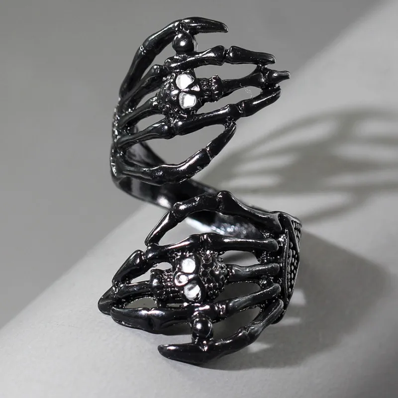 Full Body Skeleton Skull Ring Men and Women Hip Hop Rock Dark Hug Open Ring Demon Punk Gothic Biker Jewelry Halloween Gifts