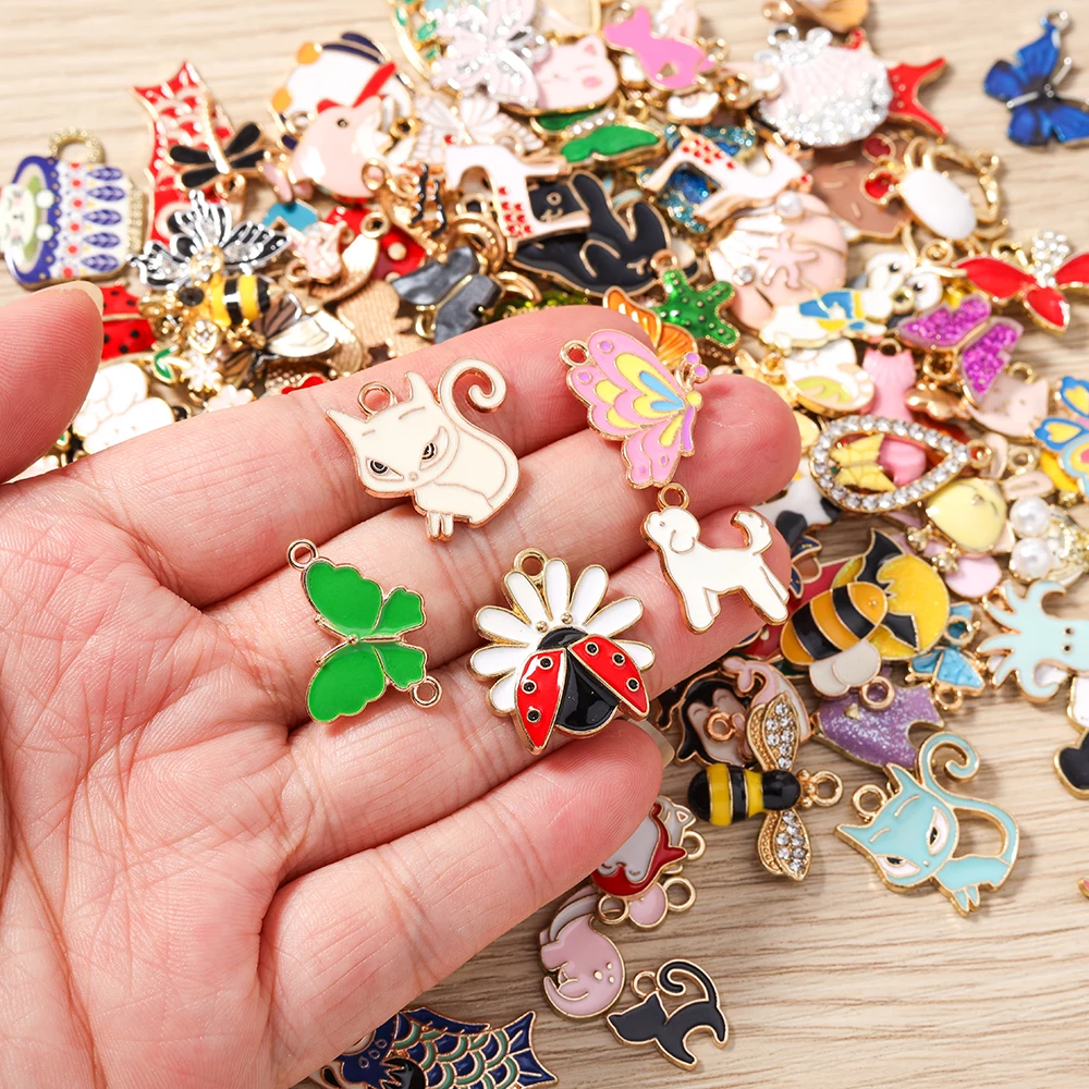 Tusember Mix Charms Emaille-Anhänger mit Katze, Hund, Fisch, Eule, Einhorn, Tieren für DIY handgefertigten Schmuck, Armbänder, Halsketten, Ohrringe – Detail 4