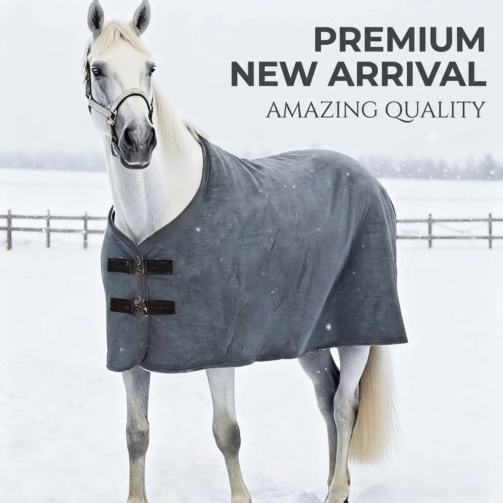 Horse Blanket Winter Warm Flannel Horse Rug Soft Thickened Protective Sheet for Cold Weather Grey