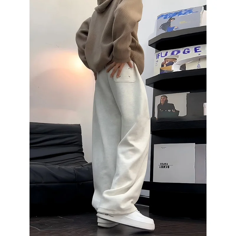 

American Sle Casual Sports Pants Men's Loose BF Lazy Sle Drapey Wide Leg Straight Cut Trousers Autumn Winter Faion