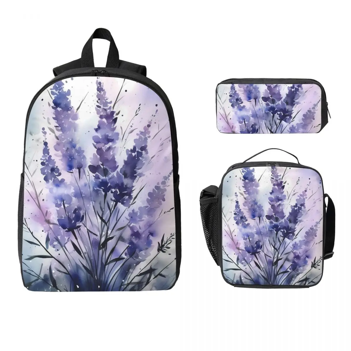 Lilac Blooming Artistic Creation Backpack Kids BookBag School Bag Computer Shoulder Bags 3ps Insulated Lunch Bag Pencil Case