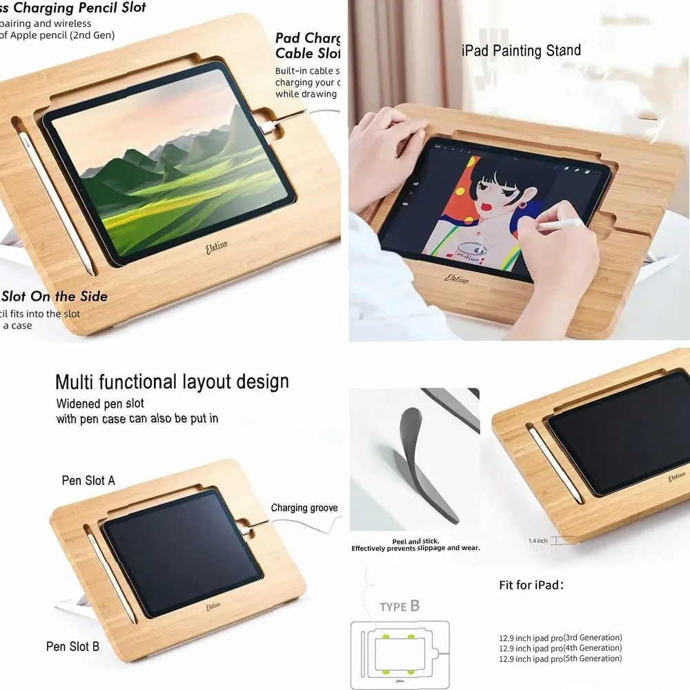 

Multi-Angle Foldable Adjustable Bamboo Drawing for iPad Holder Stand for iPad 11inch 12.9inch