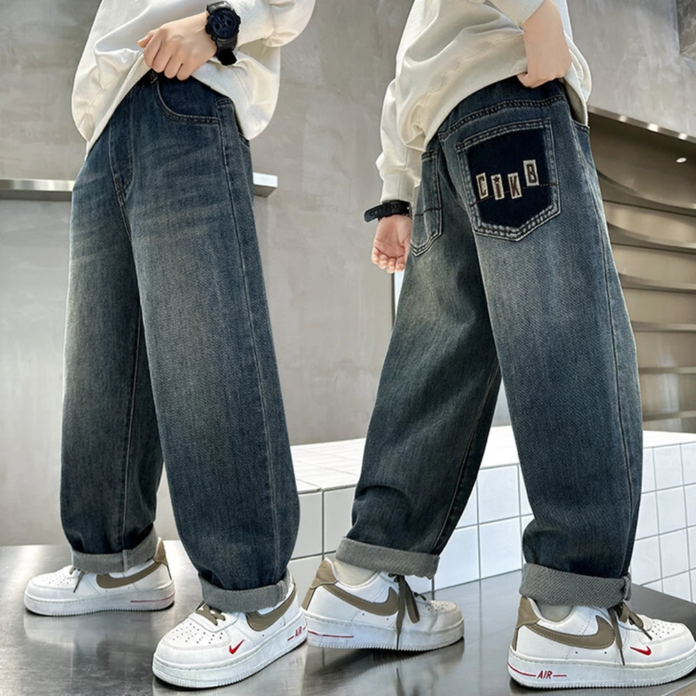 

Хлопковые спортивные брюки-карго в корейском стиле для мальчиков 5-14 лет с карманами, весенне-осенние брюки для отдыха, модные детские брюки