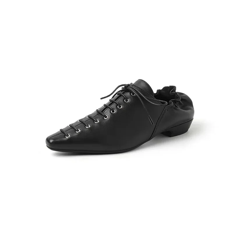 New Spring Sheep Leather Woman Shoes Square Toe Women Pumps Shoes for Women Chunky Heel Lace Loafers Fashion Gladiator Shoes