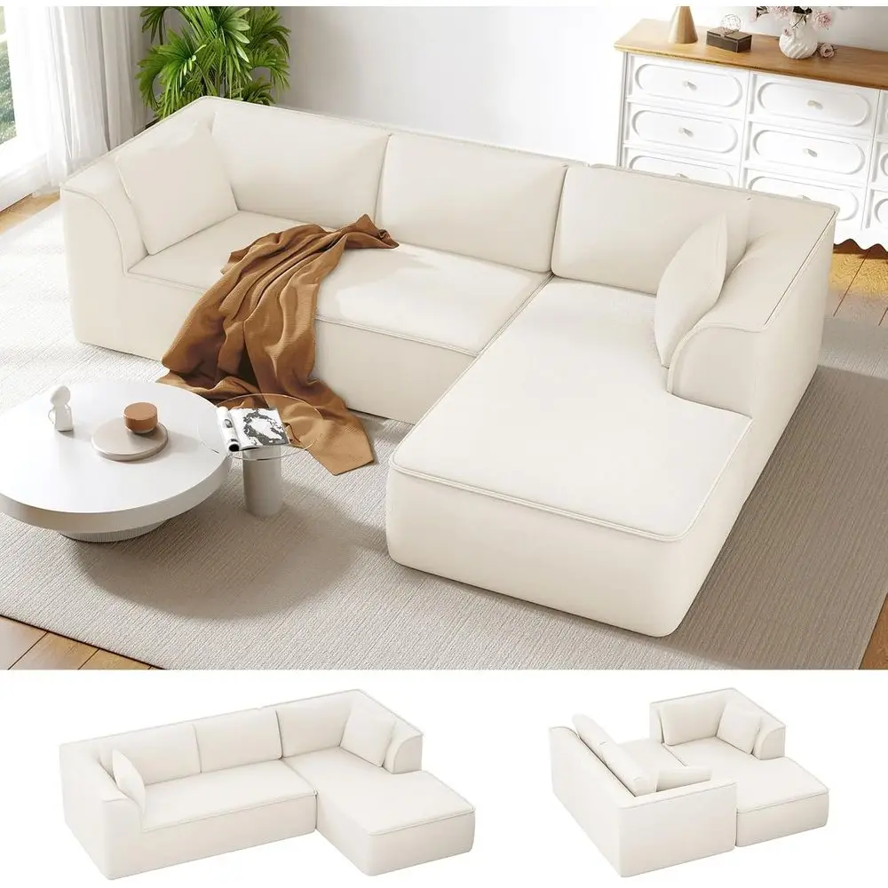 

Chic 106 Beige Chaise Sectional Sofa with Deep Seat, Chenille Memory Foam, Suitable for Living Room or Bedroom, Ready to Use
