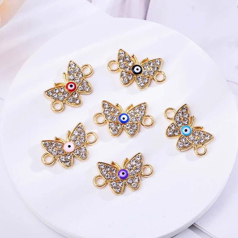 

15Pcs Mixed Lucky Blue Eyes Butterfly Connector Charm for Women's Bracelet DIY Jewelry Making Accessories Enamel Alloy Pendant