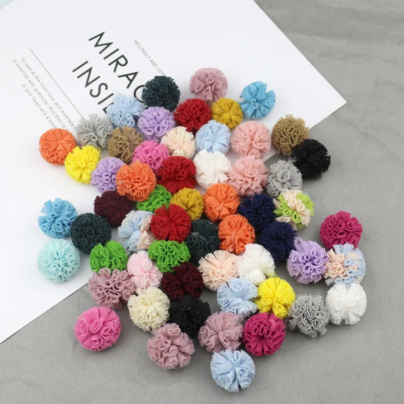 100Pcs 25mm Elastic Lace Mesh Flower Ball for Sewing on Scarf Shoes Hats Fur DIY Art  Headwear Hair Clip Bow Accessories Pompoms