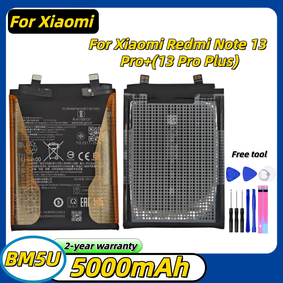 

2026 Years BM5U Rechargeable Battery For Xiaomi Redmi Note 13 Plus 13Pro Note 13 Pro Phone Battery+Free Tools