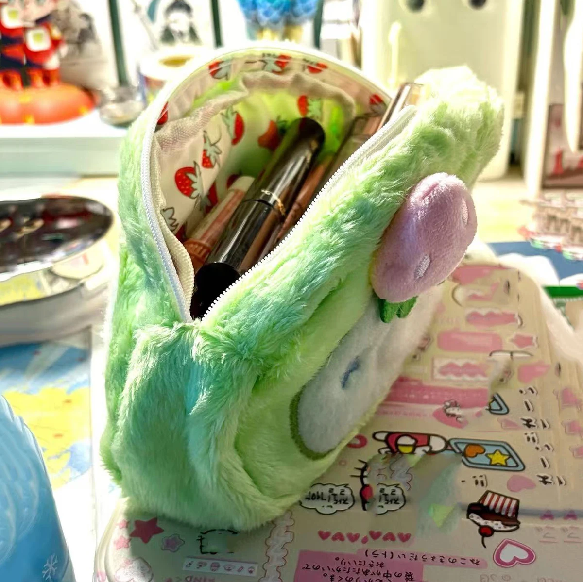 مقلمة من القطيفة مقلمة ذات سعة كبيرة حقيبة أدوات مكتبية حقيبة تخزين قلم رصاص لطيفة #6