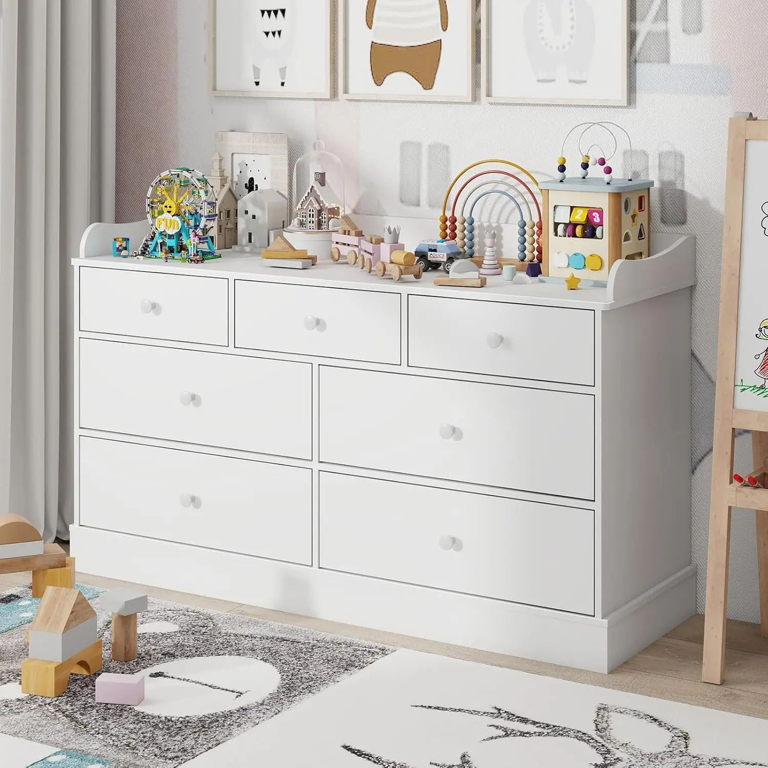 Vabches Kids 7 Drawers Dresser for Nursery Children's Chest of Drawers with Storage Drawers White Wooden Dresser for Kids Room