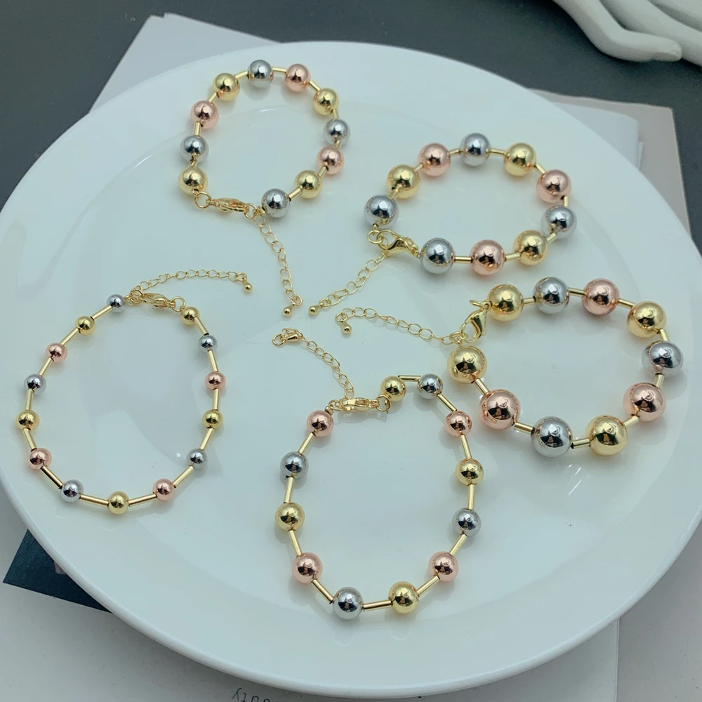 Classic Gold Plated Smooth Copper Round Bead Bracelets For Women Minimalist Design Jewelry Accessories Birthday Party Gifts