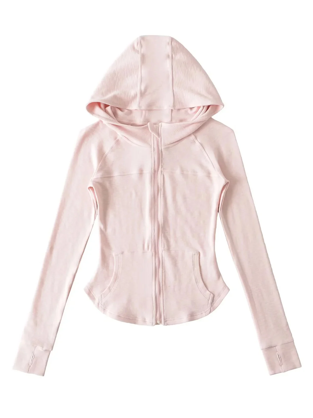 

American Sle Slim Fit Hooded Zipper Cardigan Jaet Women's Casual Versatile Spor Fitn Top ow Thin Cotton Blend Fabric
