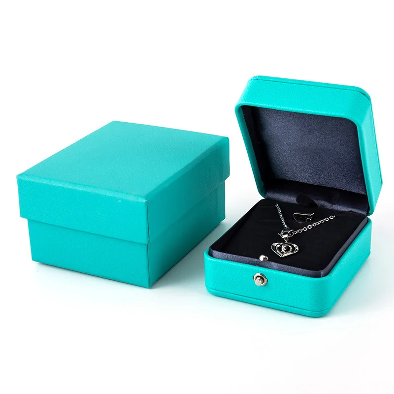 Hot Sale European Romantic Blue Leather Jewelry Gift Box Luxury Ring Necklace Pendant Packaging Storage Case