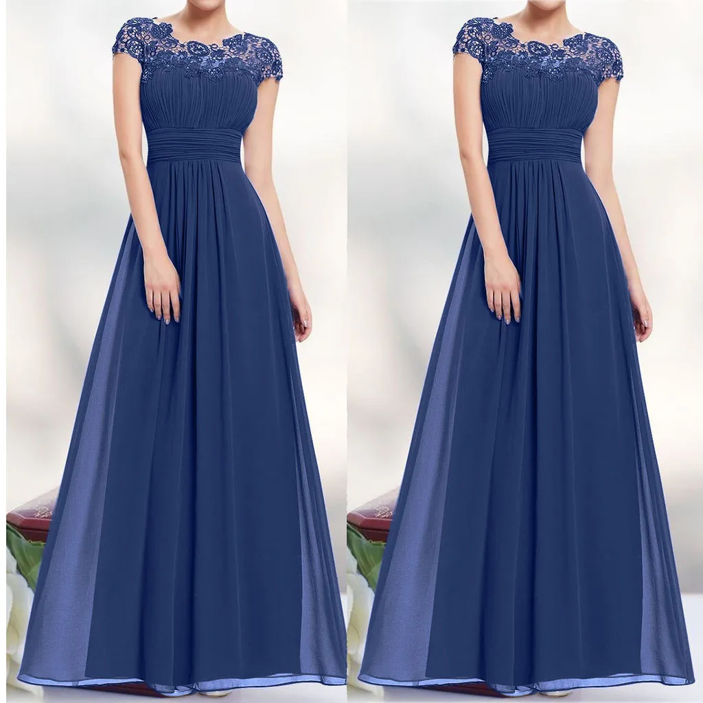 Neue 2024 Frauen Abend Spitze Kleid elegante Brautjungfer langes Kleid Swing Kleid weibliche kurz ärmel ige Retro Club Party Vestidos